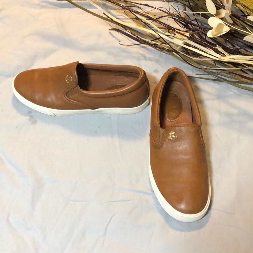Ralph Lauren Cognac Slip on Sneakers Size 8.5